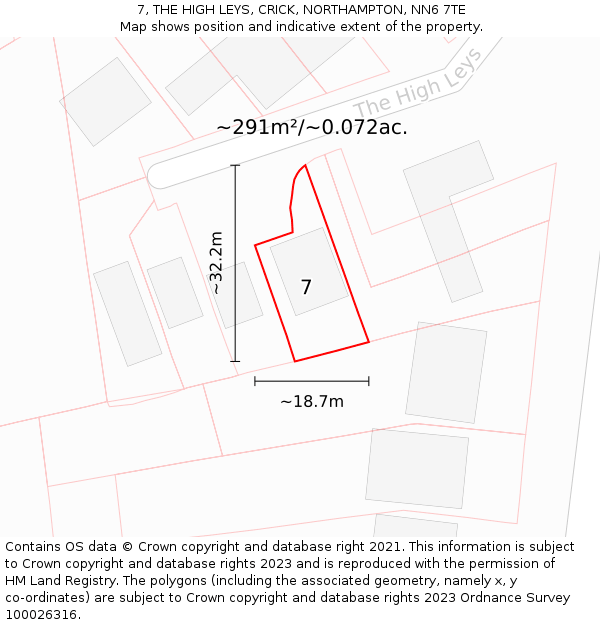 7, THE HIGH LEYS, CRICK, NORTHAMPTON, NN6 7TE: Plot and title map