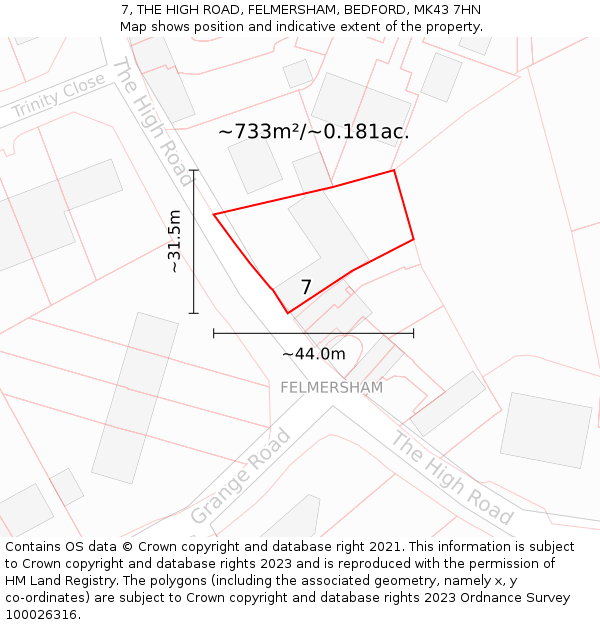 7, THE HIGH ROAD, FELMERSHAM, BEDFORD, MK43 7HN: Plot and title map
