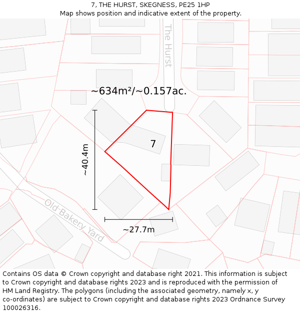 7, THE HURST, SKEGNESS, PE25 1HP: Plot and title map
