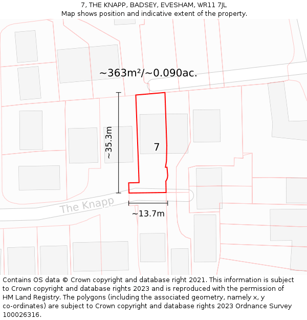 7, THE KNAPP, BADSEY, EVESHAM, WR11 7JL: Plot and title map