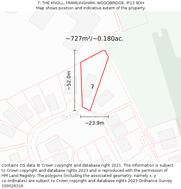 7, THE KNOLL, FRAMLINGHAM, WOODBRIDGE, IP13 9DH: Plot and title map