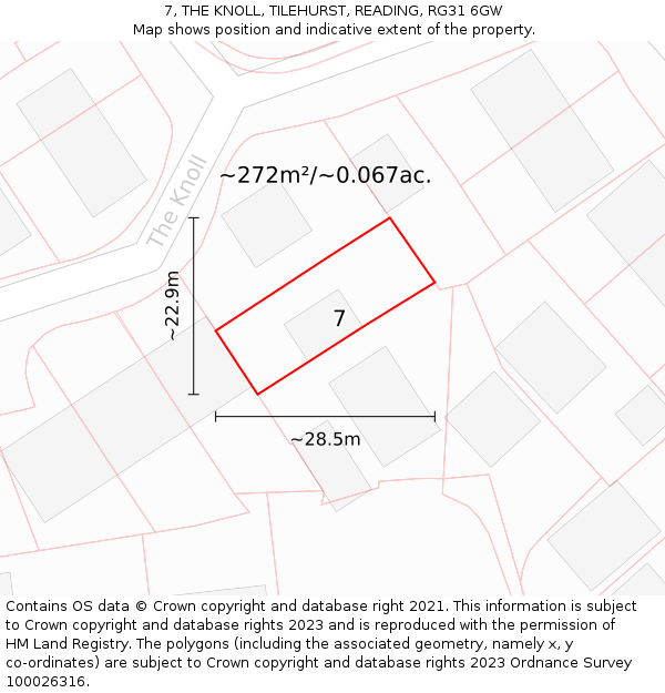 7, THE KNOLL, TILEHURST, READING, RG31 6GW: Plot and title map