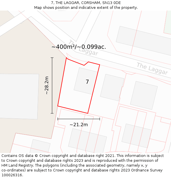 7, THE LAGGAR, CORSHAM, SN13 0DE: Plot and title map