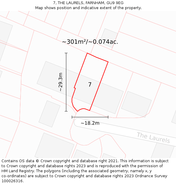 7, THE LAURELS, FARNHAM, GU9 9EG: Plot and title map