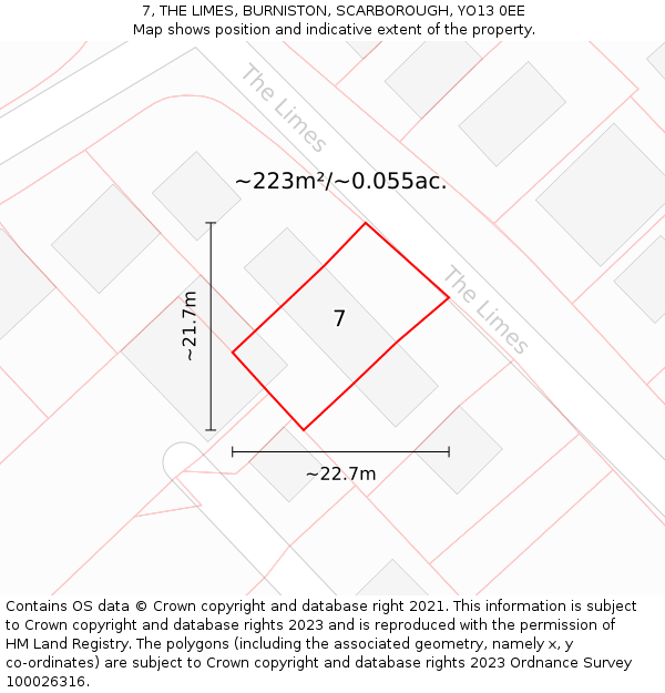 7, THE LIMES, BURNISTON, SCARBOROUGH, YO13 0EE: Plot and title map