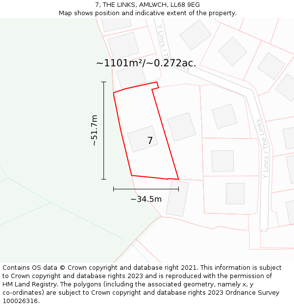 7, THE LINKS, AMLWCH, LL68 9EG: Plot and title map