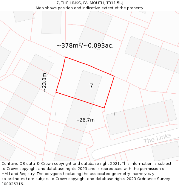 7, THE LINKS, FALMOUTH, TR11 5UJ: Plot and title map
