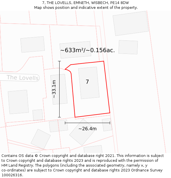 7, THE LOVELLS, EMNETH, WISBECH, PE14 8DW: Plot and title map