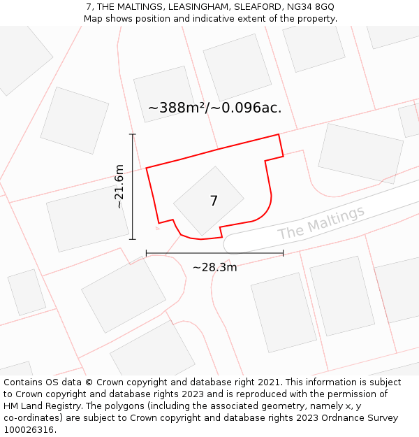 7, THE MALTINGS, LEASINGHAM, SLEAFORD, NG34 8GQ: Plot and title map