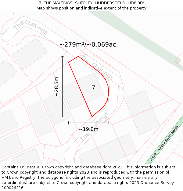 7, THE MALTINGS, SHEPLEY, HUDDERSFIELD, HD8 8FA: Plot and title map