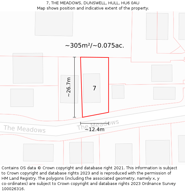 7, THE MEADOWS, DUNSWELL, HULL, HU6 0AU: Plot and title map
