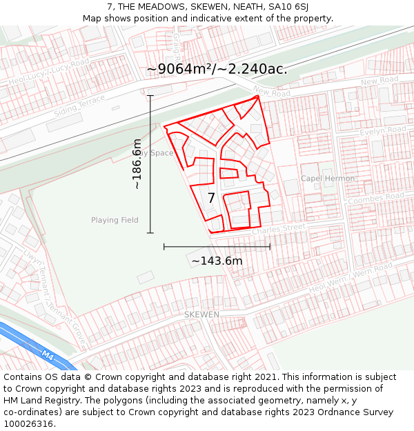 7, THE MEADOWS, SKEWEN, NEATH, SA10 6SJ: Plot and title map
