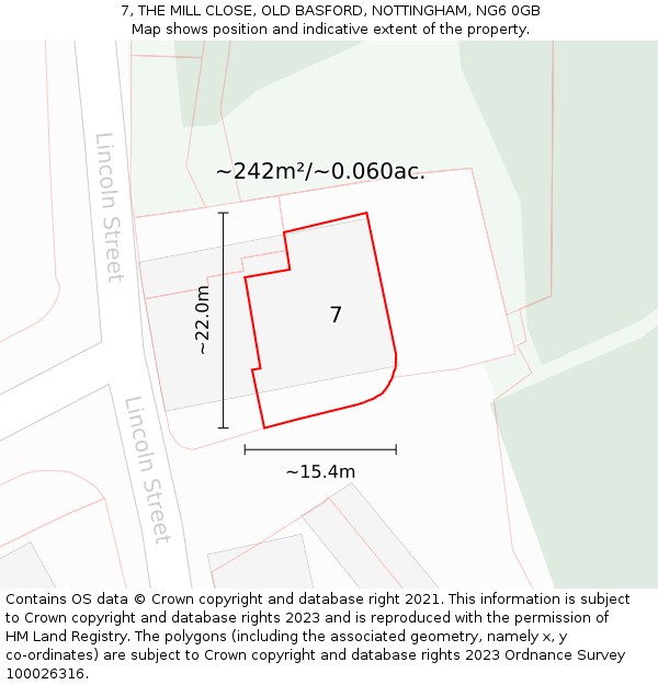 7, THE MILL CLOSE, OLD BASFORD, NOTTINGHAM, NG6 0GB: Plot and title map