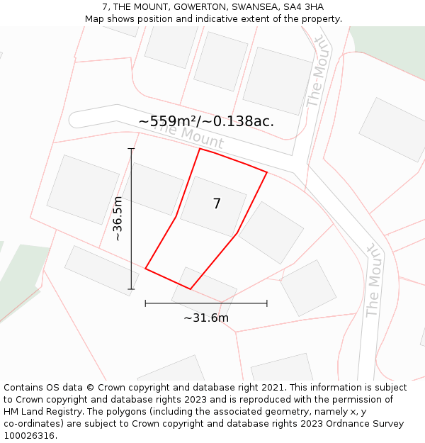 7, THE MOUNT, GOWERTON, SWANSEA, SA4 3HA: Plot and title map