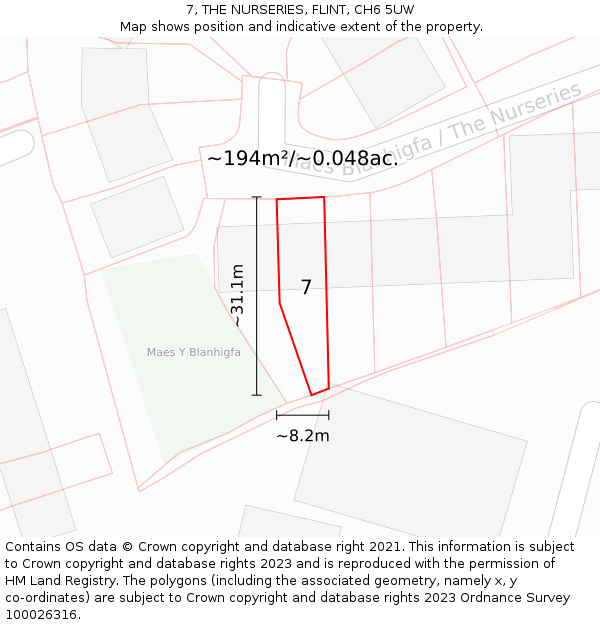 7, THE NURSERIES, FLINT, CH6 5UW: Plot and title map