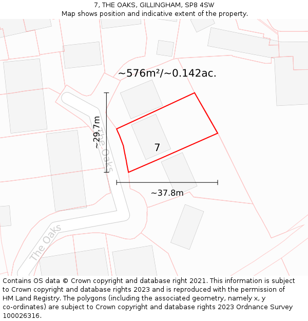 7, THE OAKS, GILLINGHAM, SP8 4SW: Plot and title map