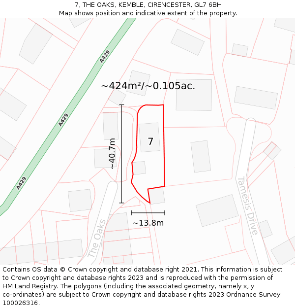 7, THE OAKS, KEMBLE, CIRENCESTER, GL7 6BH: Plot and title map