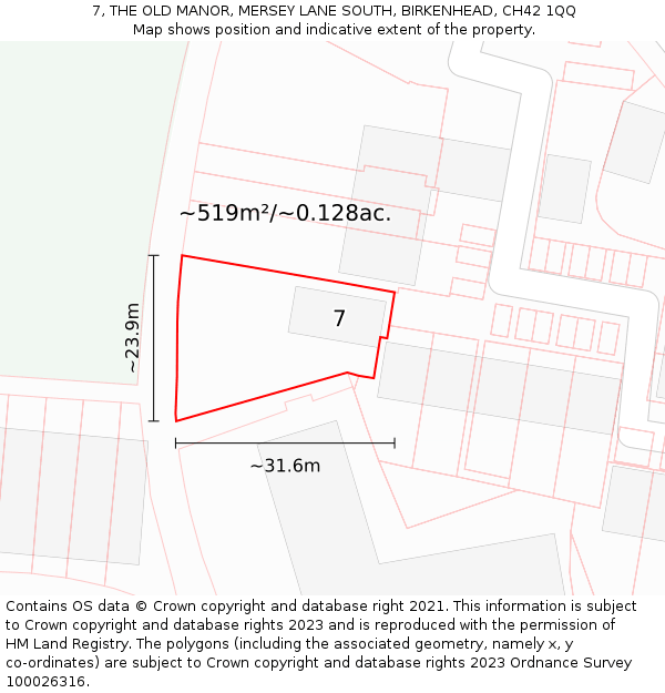 7, THE OLD MANOR, MERSEY LANE SOUTH, BIRKENHEAD, CH42 1QQ: Plot and title map