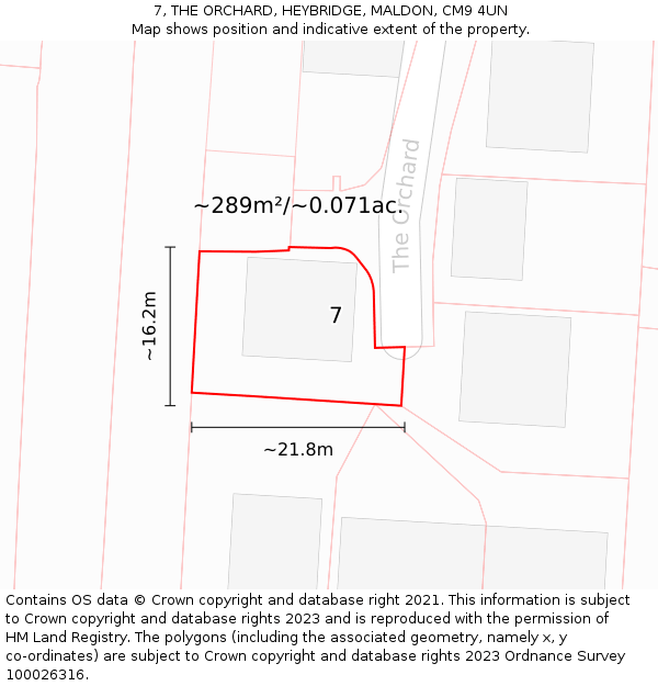 7, THE ORCHARD, HEYBRIDGE, MALDON, CM9 4UN: Plot and title map