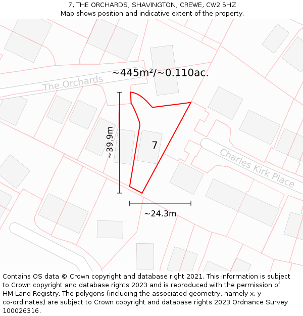 7, THE ORCHARDS, SHAVINGTON, CREWE, CW2 5HZ: Plot and title map