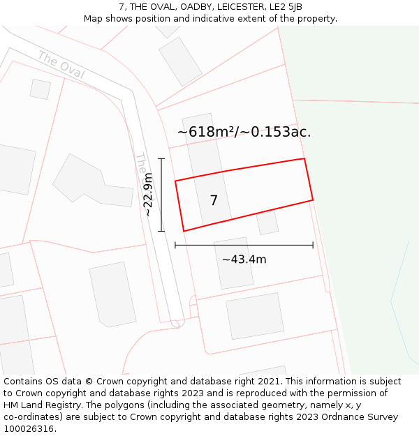 7, THE OVAL, OADBY, LEICESTER, LE2 5JB: Plot and title map