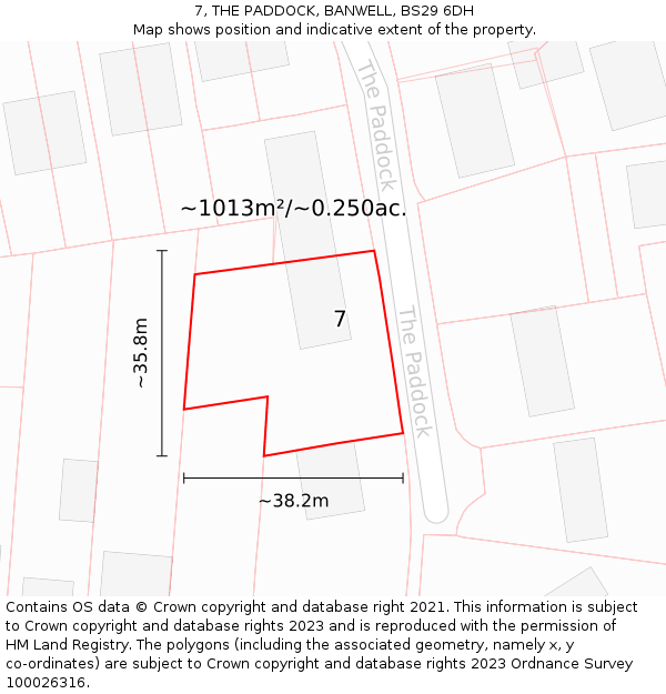 7, THE PADDOCK, BANWELL, BS29 6DH: Plot and title map