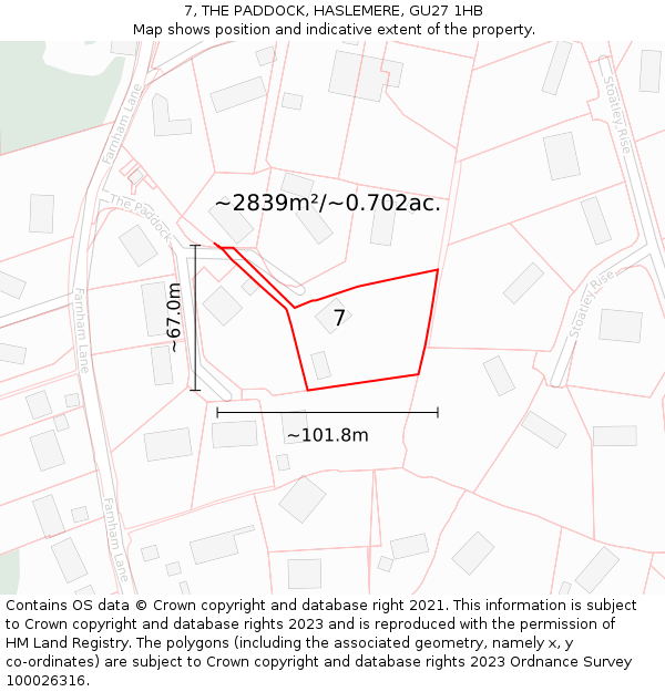 7, THE PADDOCK, HASLEMERE, GU27 1HB: Plot and title map