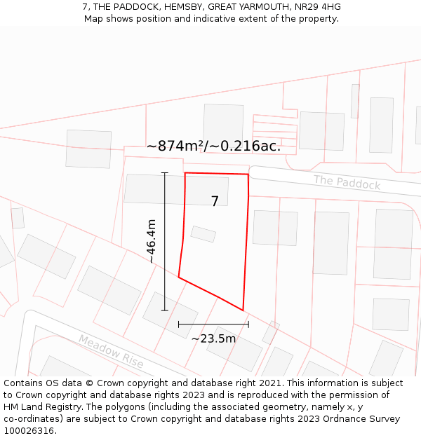 7, THE PADDOCK, HEMSBY, GREAT YARMOUTH, NR29 4HG: Plot and title map