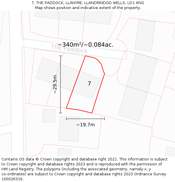 7, THE PADDOCK, LLANYRE, LLANDRINDOD WELLS, LD1 6NG: Plot and title map