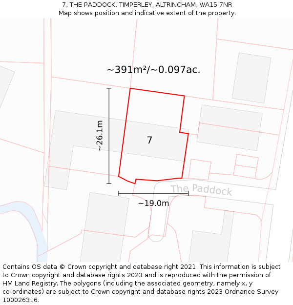 7, THE PADDOCK, TIMPERLEY, ALTRINCHAM, WA15 7NR: Plot and title map