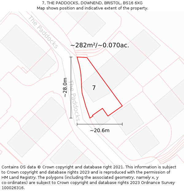 7, THE PADDOCKS, DOWNEND, BRISTOL, BS16 6XG: Plot and title map
