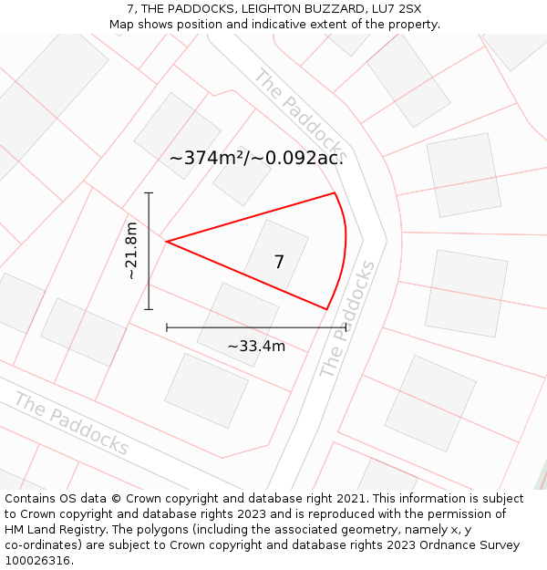 7, THE PADDOCKS, LEIGHTON BUZZARD, LU7 2SX: Plot and title map
