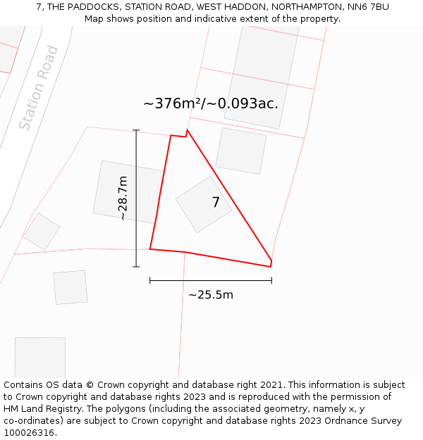 7, THE PADDOCKS, STATION ROAD, WEST HADDON, NORTHAMPTON, NN6 7BU: Plot and title map