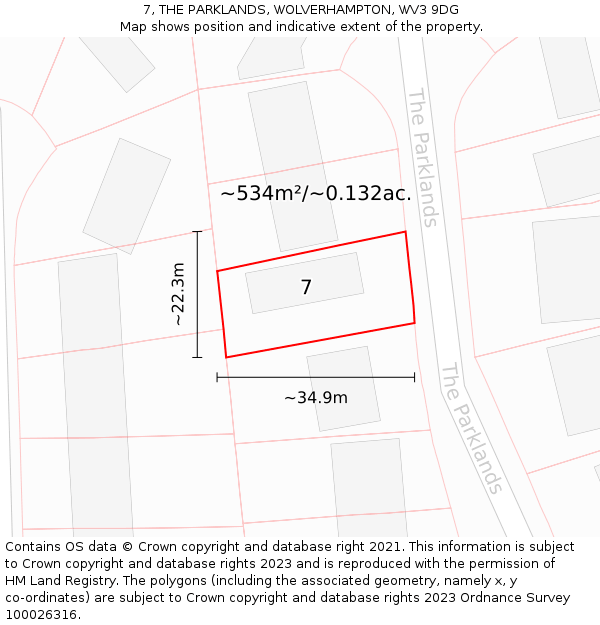 7, THE PARKLANDS, WOLVERHAMPTON, WV3 9DG: Plot and title map