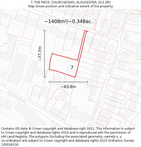 7, THE PIECE, CHURCHDOWN, GLOUCESTER, GL3 2EX: Plot and title map