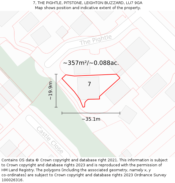 7, THE PIGHTLE, PITSTONE, LEIGHTON BUZZARD, LU7 9GA: Plot and title map
