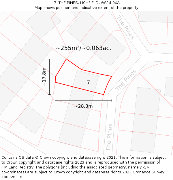 7, THE PINES, LICHFIELD, WS14 9XA: Plot and title map