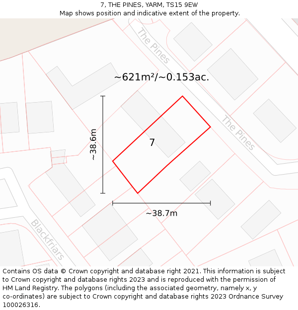 7, THE PINES, YARM, TS15 9EW: Plot and title map