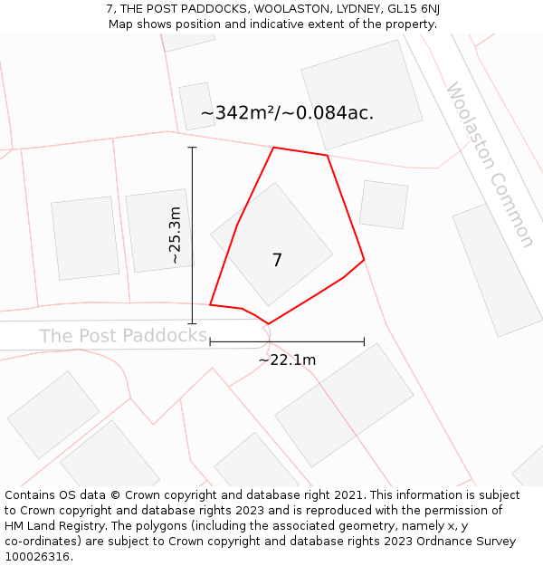 7, THE POST PADDOCKS, WOOLASTON, LYDNEY, GL15 6NJ: Plot and title map