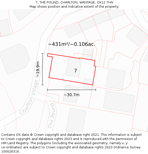 7, THE POUND, CHARLTON, WANTAGE, OX12 7HN: Plot and title map