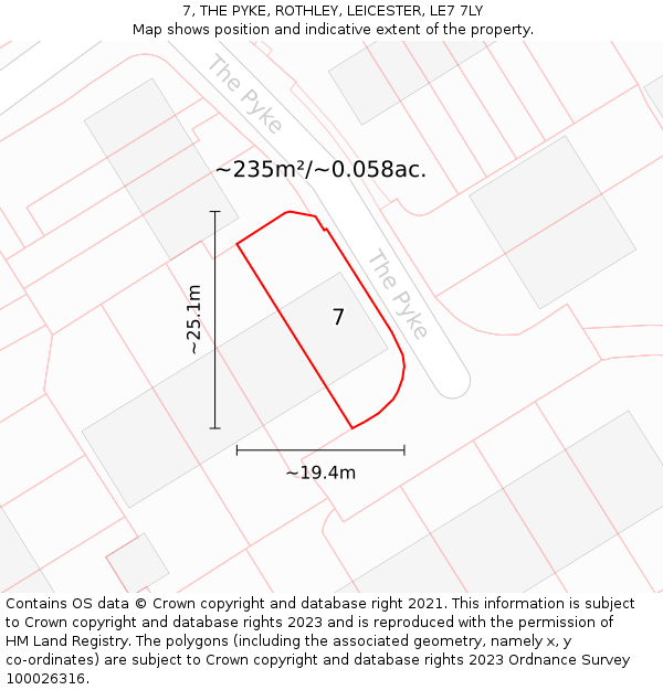 7, THE PYKE, ROTHLEY, LEICESTER, LE7 7LY: Plot and title map