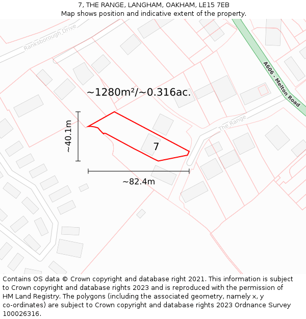7, THE RANGE, LANGHAM, OAKHAM, LE15 7EB: Plot and title map