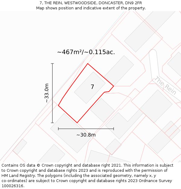 7, THE REIN, WESTWOODSIDE, DONCASTER, DN9 2FR: Plot and title map