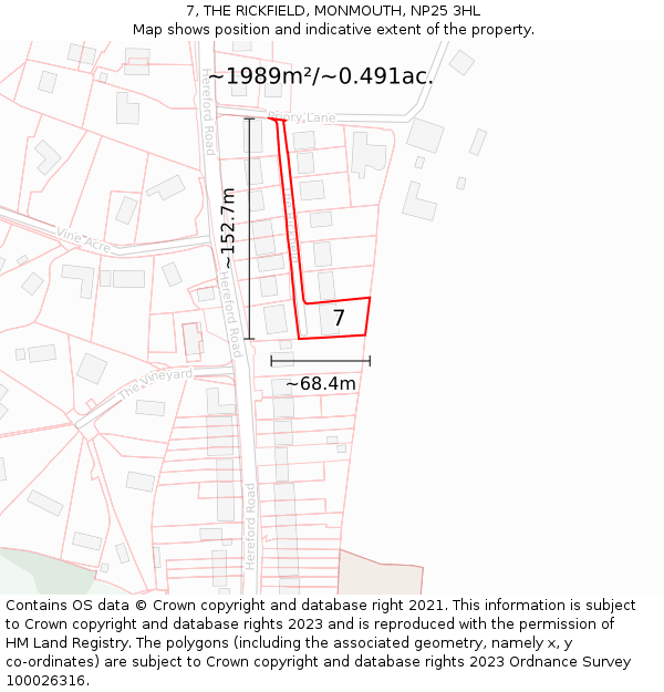 7, THE RICKFIELD, MONMOUTH, NP25 3HL: Plot and title map