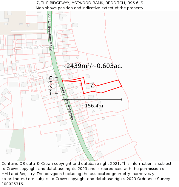 7, THE RIDGEWAY, ASTWOOD BANK, REDDITCH, B96 6LS: Plot and title map