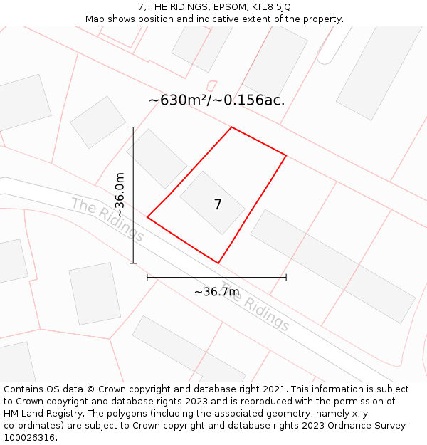 7, THE RIDINGS, EPSOM, KT18 5JQ: Plot and title map