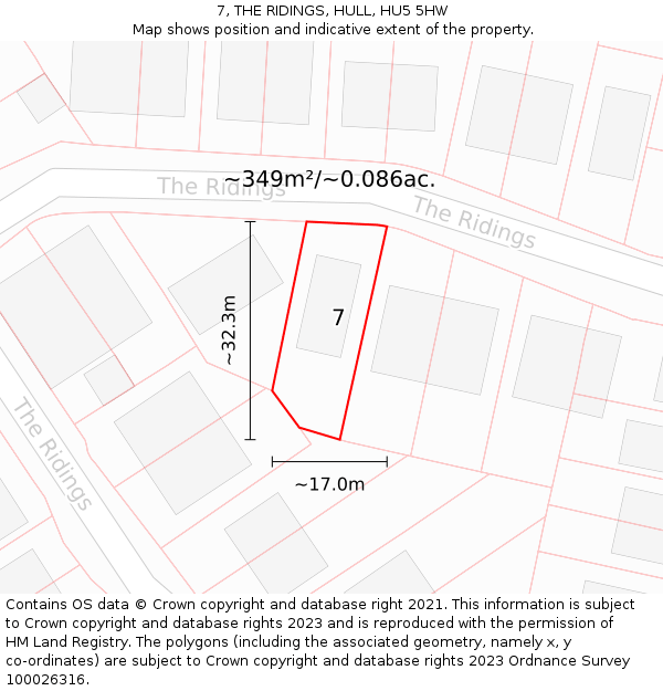 7, THE RIDINGS, HULL, HU5 5HW: Plot and title map