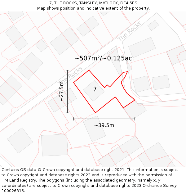 7, THE ROCKS, TANSLEY, MATLOCK, DE4 5ES: Plot and title map