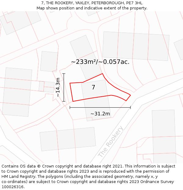 7, THE ROOKERY, YAXLEY, PETERBOROUGH, PE7 3HL: Plot and title map