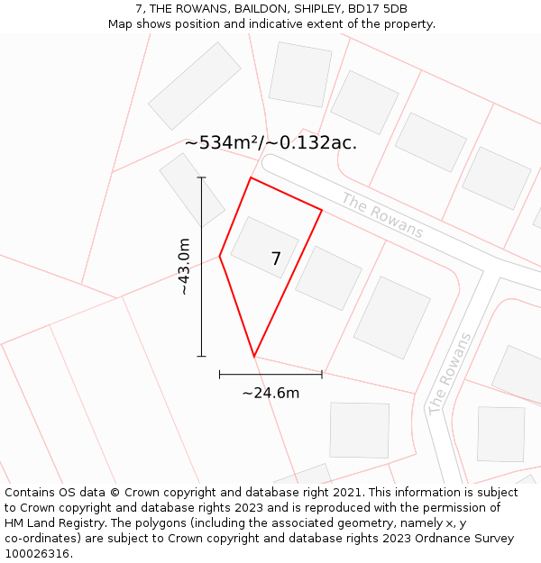 7, THE ROWANS, BAILDON, SHIPLEY, BD17 5DB: Plot and title map
